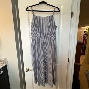 Old Navy linen blue and white striped jumpsuit